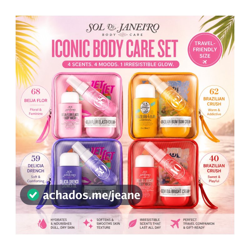 9.9【Sol De Janeiro】 Conjunto De Tamanho De Viagem  | Óleo De Banho + Loção Corporal + Spray E Sabonete Líquido