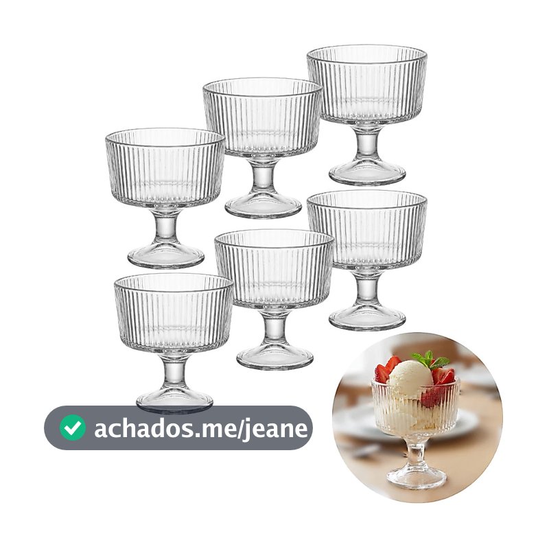 CONJUNTO 6 TAÇAS DE SOBREMESA EM VIDRO CANELADO  250ML