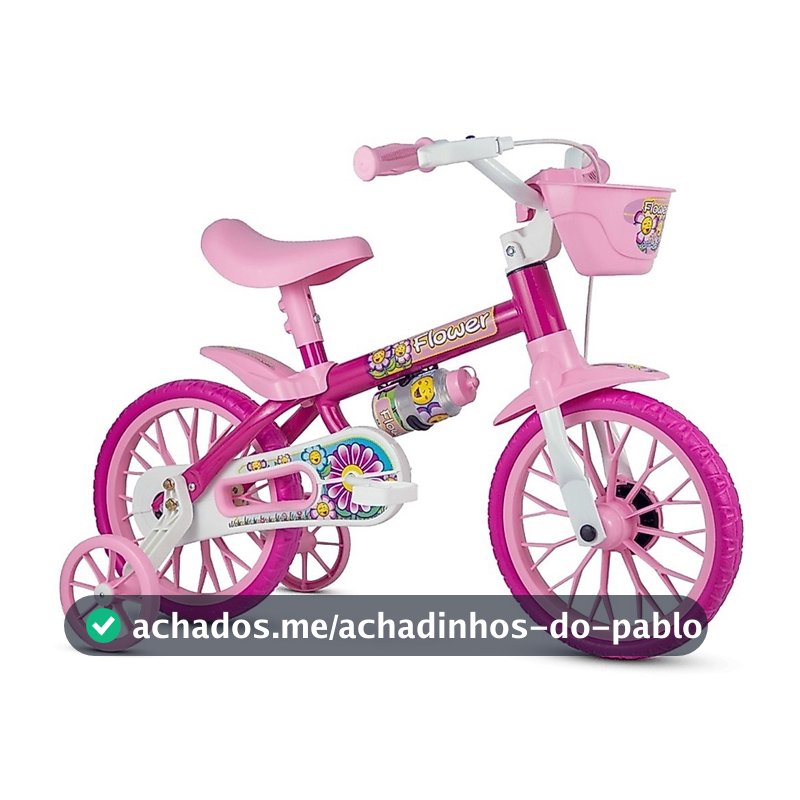 Bicicleta Infantil Aro 12 Freio Tambor 1 Marcha Cestinha Nathor C/ Rodinha Menina de 90cm a 1m