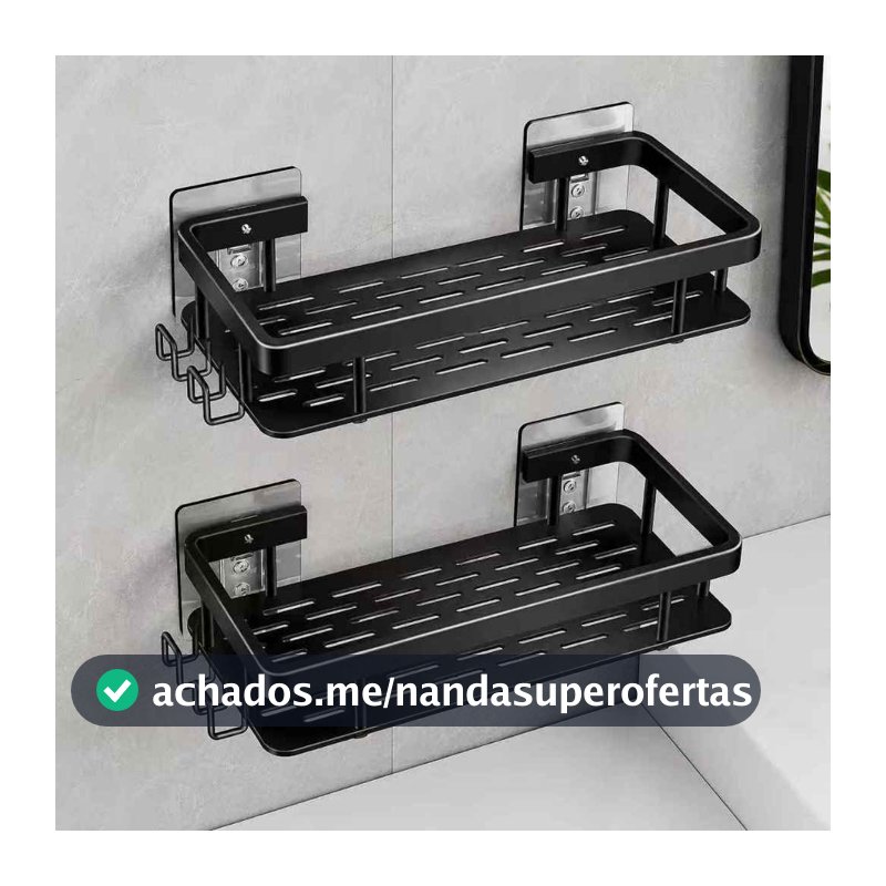Suporte De Shampoo Preto Organizador Alta qualidade Prateleira De Banheiro Sem Furo Premium-Space Alumínio