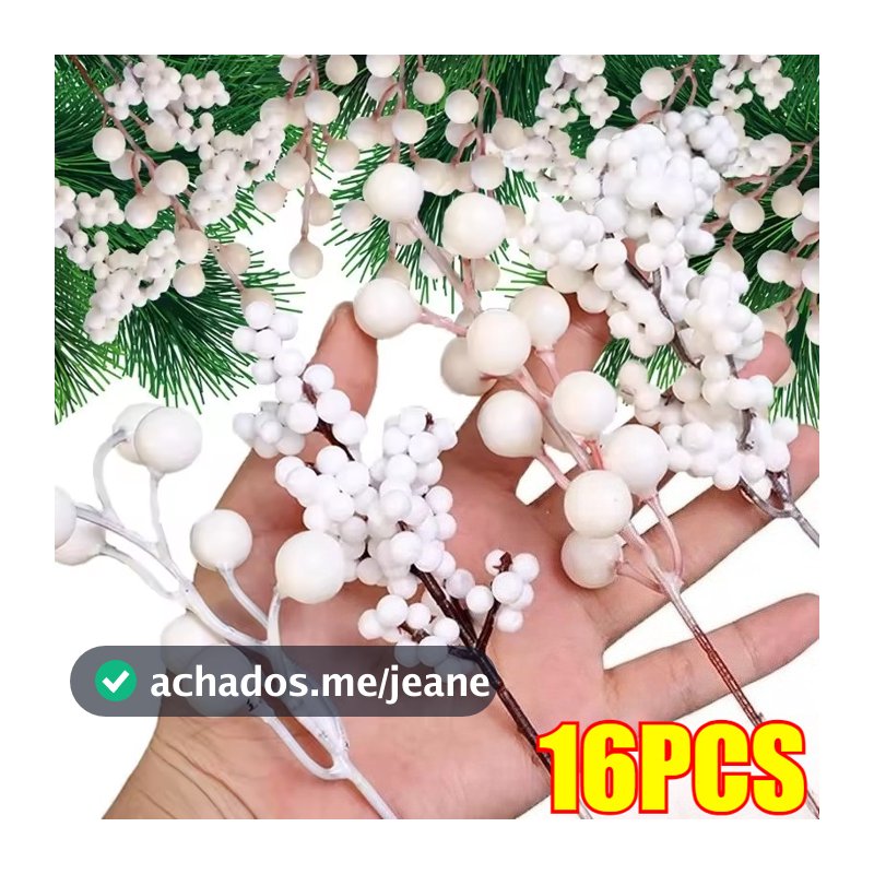 4-16 Pçs Ramos De Frutas Brancas Artificiais 4 Estilos Simulação Natal Holly Berry Hastes DIY Guirlanda De Festa Decoraç