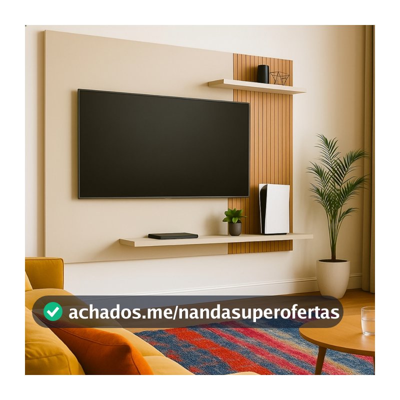 Painel Para Tv 50 Polegadas Estante Sala Quarto Ripado Rack Flutuante Nichos Painel Suspenso Preto