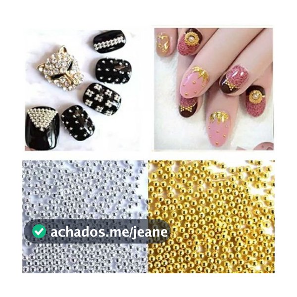 Kit 12 Caviar ROSE GOLD PRTA DOURADA Decoração Unhas Alongamento Enfeites Nail Art ENVIO HOJE
