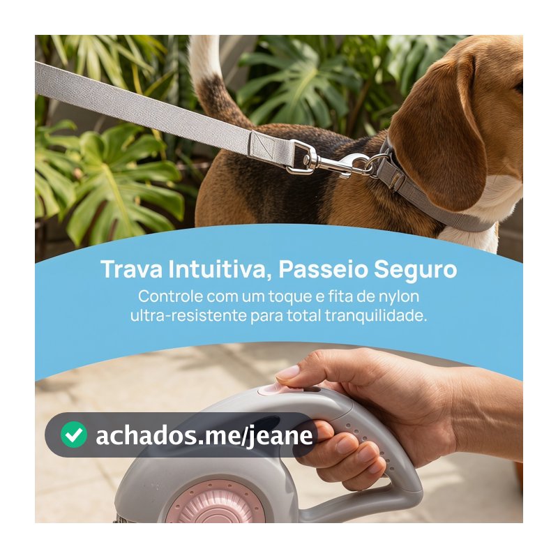 Guia retrátil 5m para cães pequenos e médios, coleira automática com freio um toque e fita de nylon