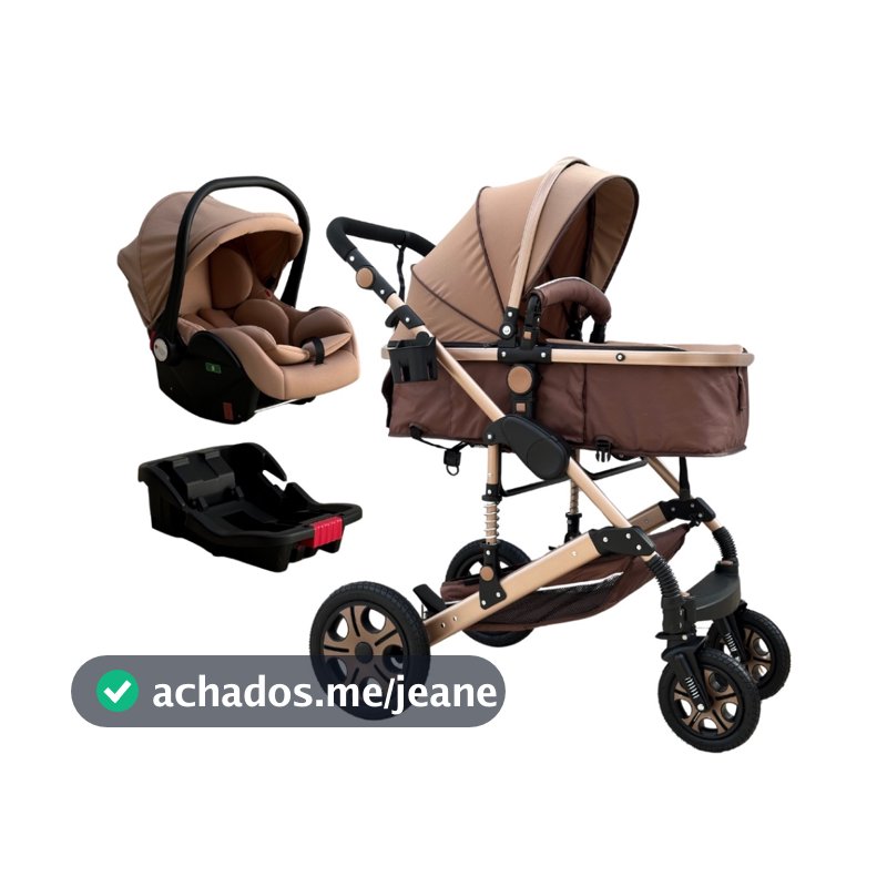 Carrinho de Bebê Europeu 3 em 1 Pluma Kids Kit Completo Moises + Bebe Conforto + Base Veicular