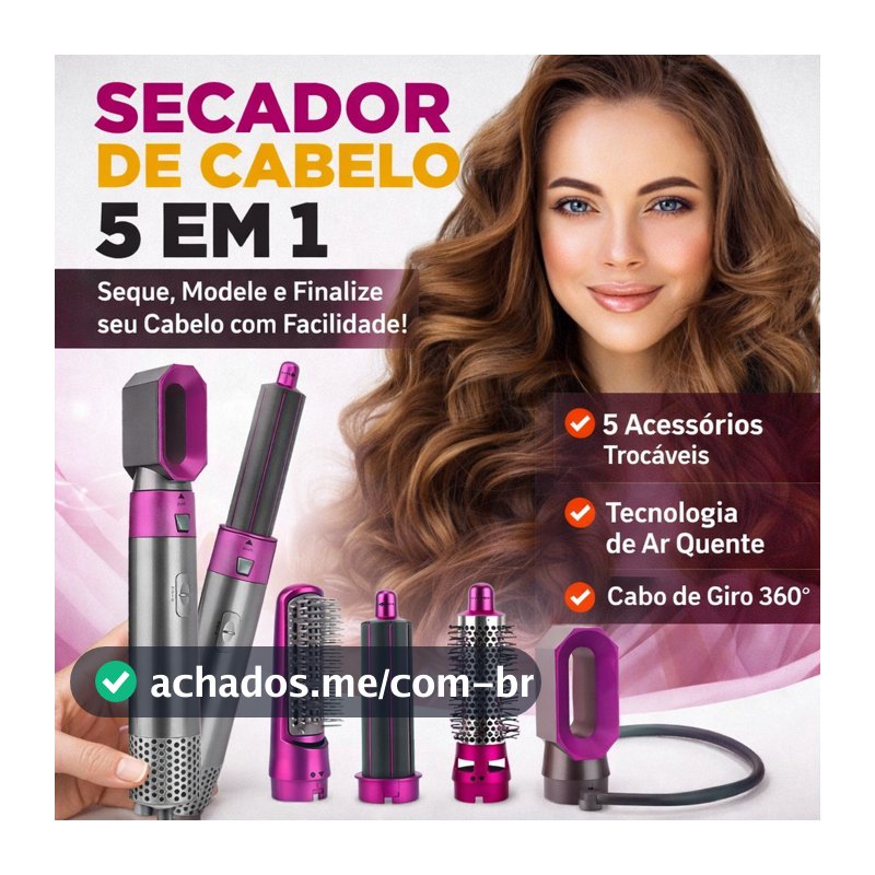 Escova 5 em 1 Secador, Pente, Modelador, Aumenta volume Profissional 110V E 220V