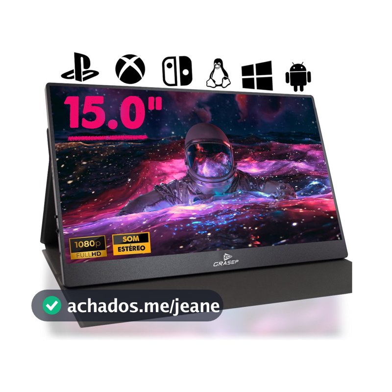 Monitor Gamer Portátil 15.0" Full HD 1080p IPS 60Hz HDMI, 2 USB-C, Som Estéreo e Capa Protetora