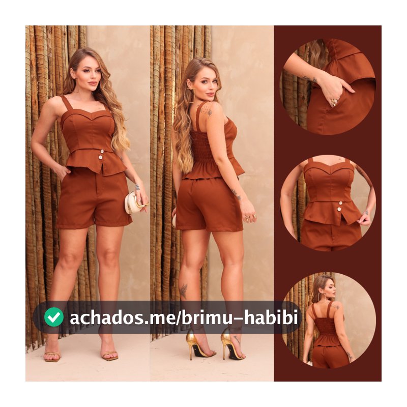 Conjunto Feminino Social com Blusa Acinturada e Short de Alfaiataria Roupa Elegante Moderna