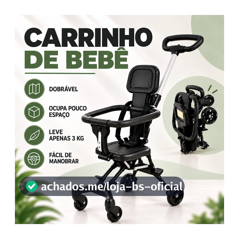 Carrinho de Bebê Dobrável Compacto Leve 3 kg Fácil de Manobrar para Passeios