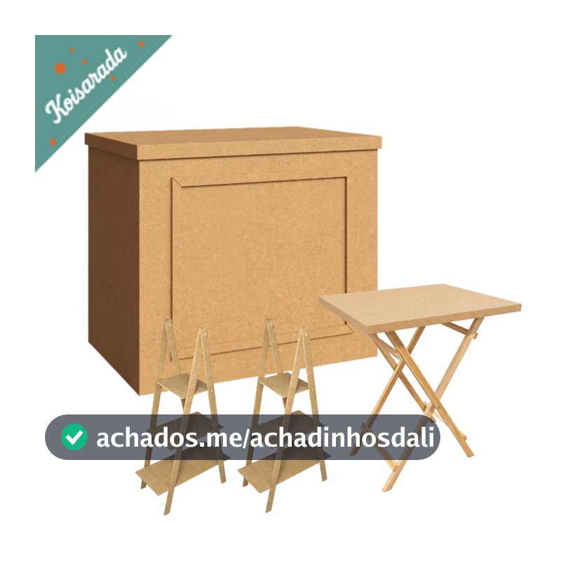 Kit Festa Mesa Fake Moldurada Desmontável Mesa Cavalete Escadinha Doce 3 Degraus Decoração Festa Evento Pegue Monte