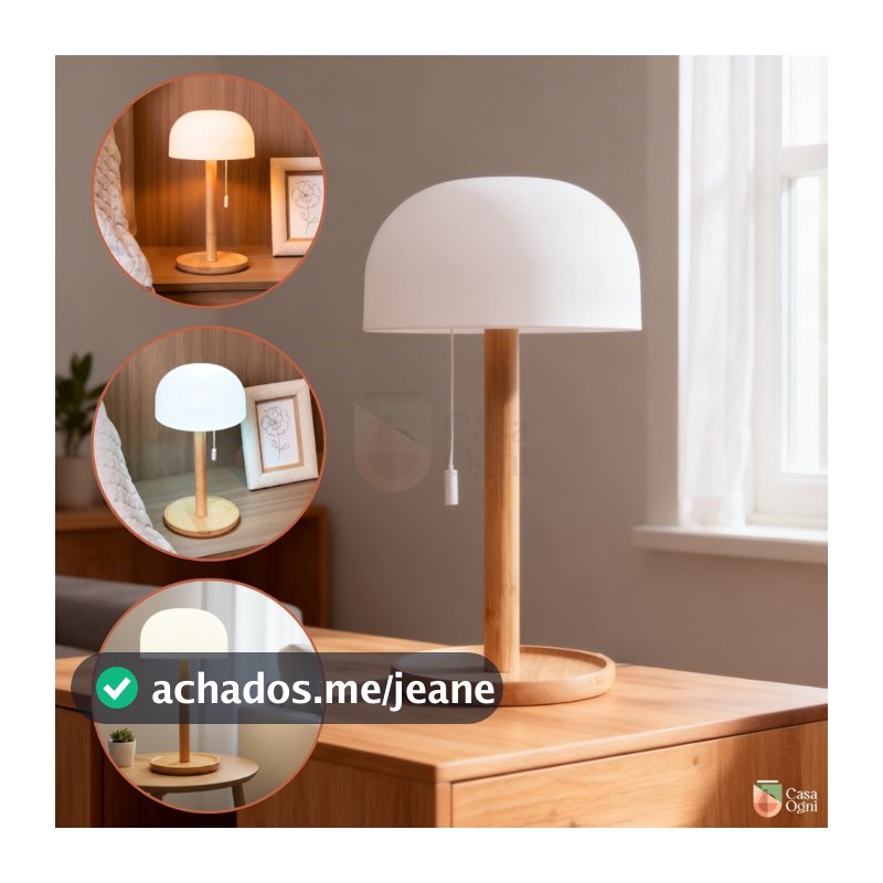 Luminária Branca de Mesa Sem fio de LED Abajur  Dimerizável Recarregável USB Bambu