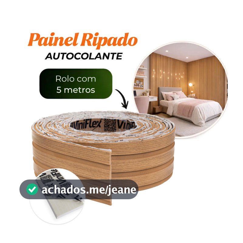 Painel Ripado Autocolante 2,5M e 5M Laminado Adesivo Decorativo Acabamento Amadeirado Parede Quarto Sala