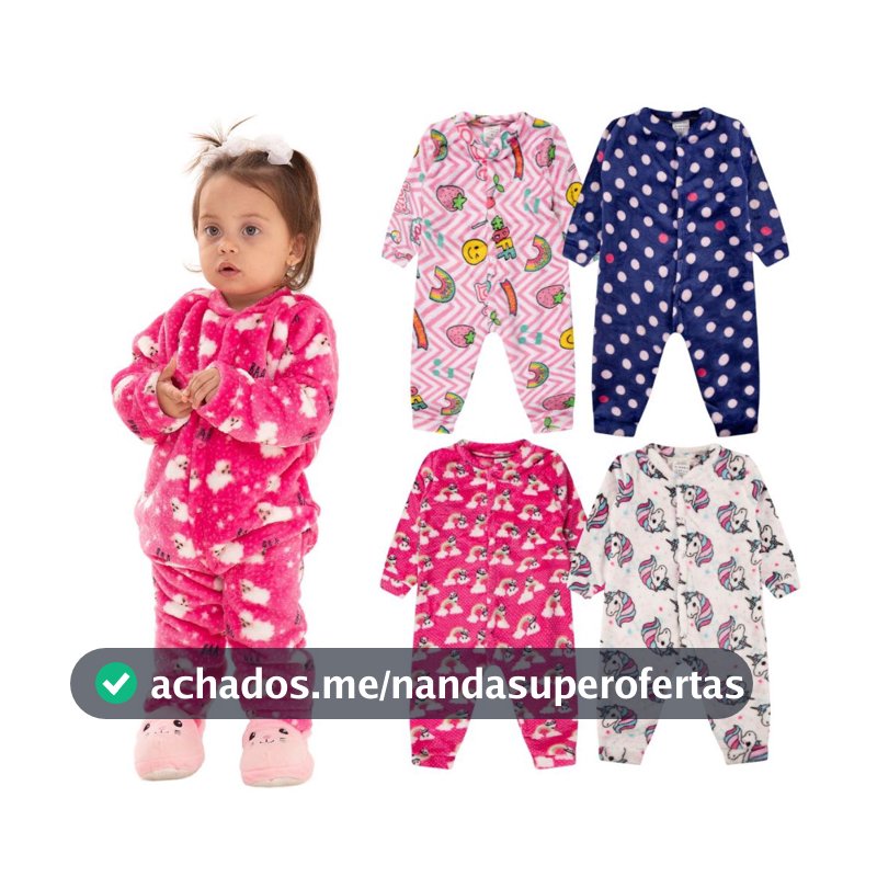 Kit 2 Macacão Bebe Menina Roupa Inverno Soft Peluciado Com Zíper Sortido