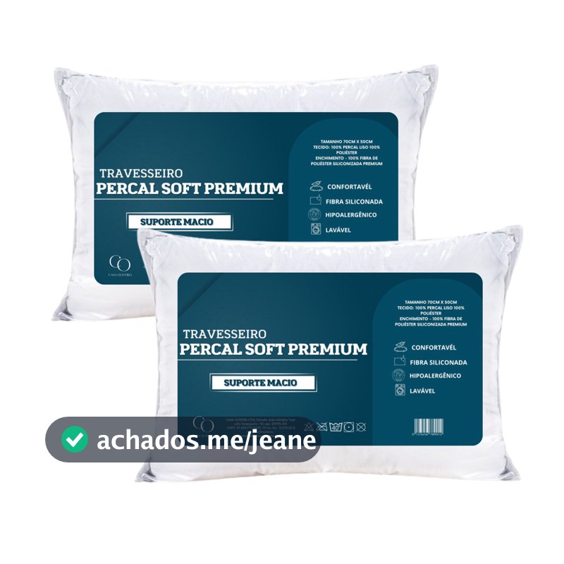 Kit 2 Travesseiro Percal Premium Padrão Hotel 70x50cm Soft Premium Macio Antialérgico Antimofo