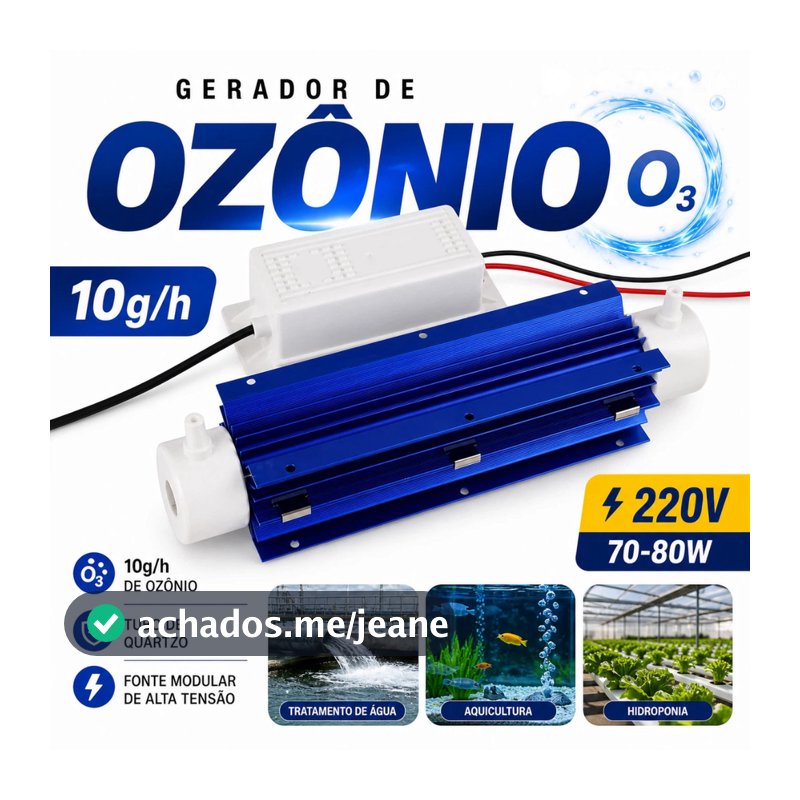 Gerador De Ozônio 10g/h 220V Com Tubo De Quartzo E Fonte De Alta Tensão 70-80W