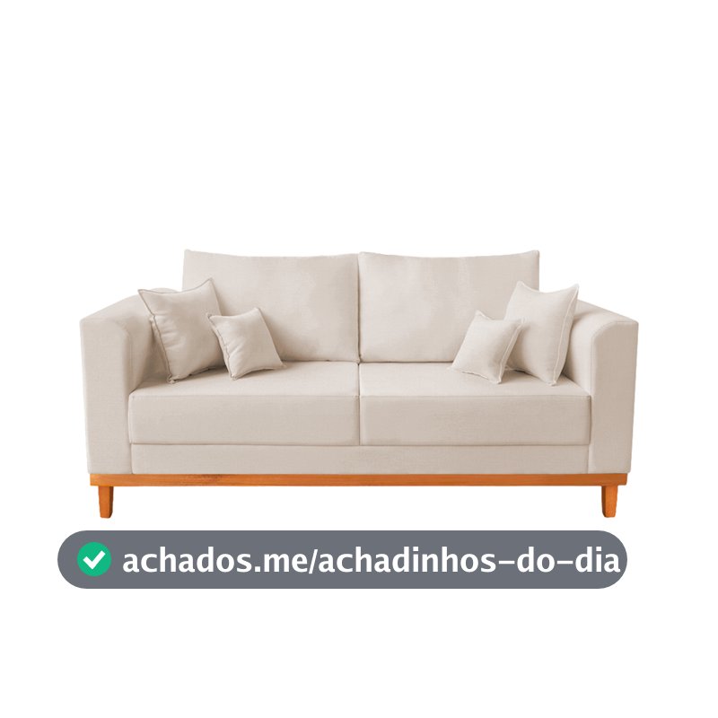 Sofá 3 Lugares Retro Sala de Estar Beny Linho Bege Ilumini Deccor