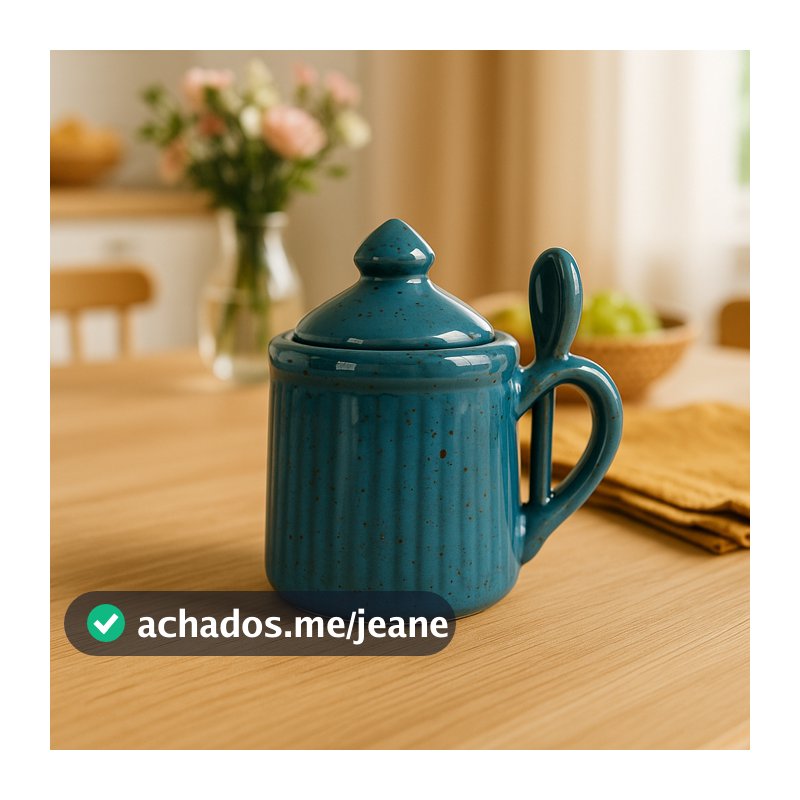 Açúcareiro com Tampa e Colher Cerâmica Louças Cafeterias Padarias Confeitarias Cantinho do café
