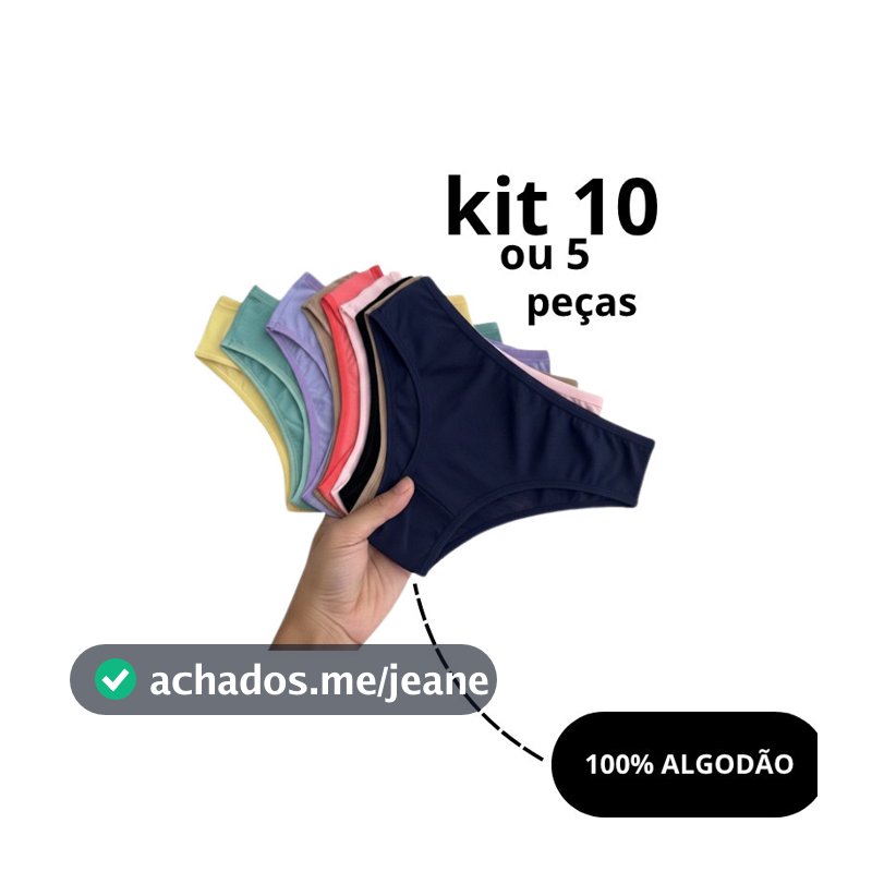 Kit 10-5 Calcinha Feminina 100% Algodão Respirável Casual Dia a Dia Tendência