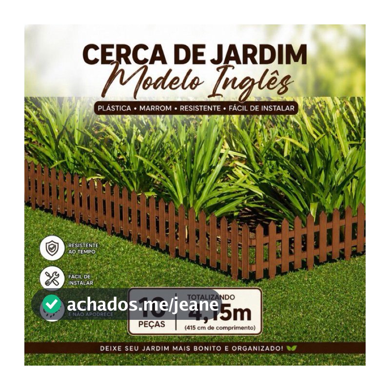 Cerca para Jardim Decorativa Modelo Inglês Marrom Kit com 10 Peças (4,10m) Resistente ao Sol e Chuva