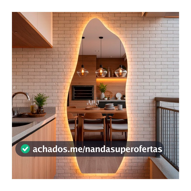 Espelho Grande Orgânico de Corpo Inteiro com Led 170x70cm Espelho com Luz Indireta Quente ou Fria