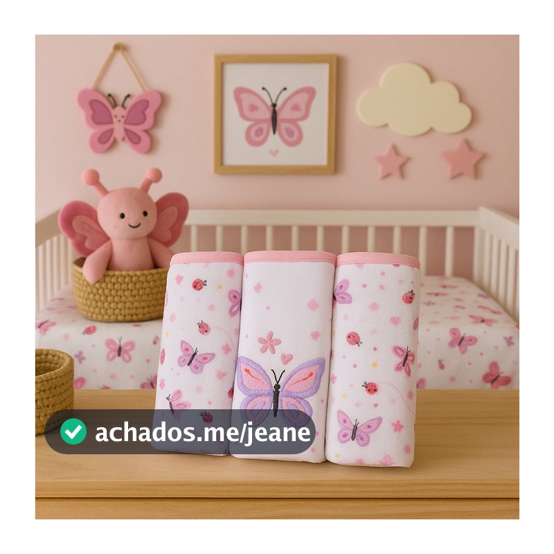 Kit Fralda Baby Gijo Bordado Borboleta - 3 Peças
