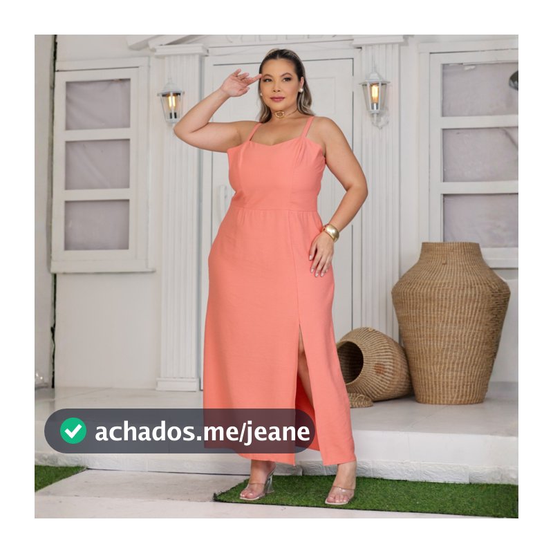 Vestido Longo Plus Size com Fenda Lateral e Elastex nas Costas Feminino