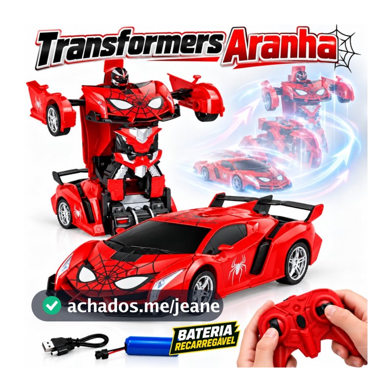 Carrinho de Controle Remoto 2 em 1 Vira Robô Transformável Bateria Recarregável