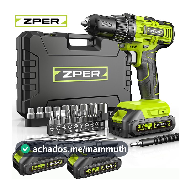 ZPER Furadeira Parafusadeira A Bateria 21V Com Duas Bateria Maleta Kit Ferramentas Completo