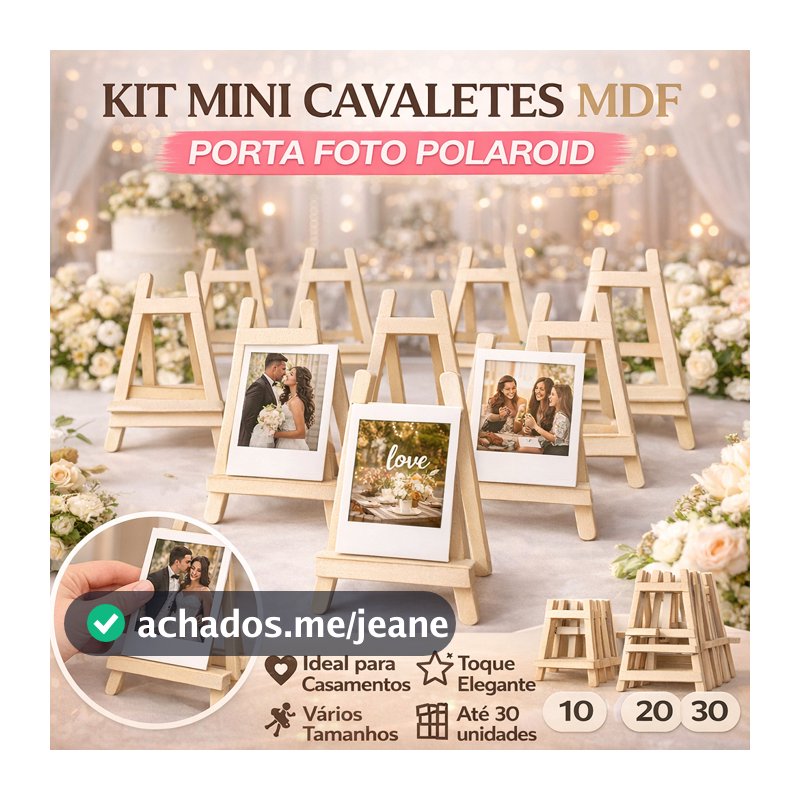 Kit Mini Cavalete MDF Porta Foto Polaroid Decoração Mesa Festa Casamento Lembrancinha