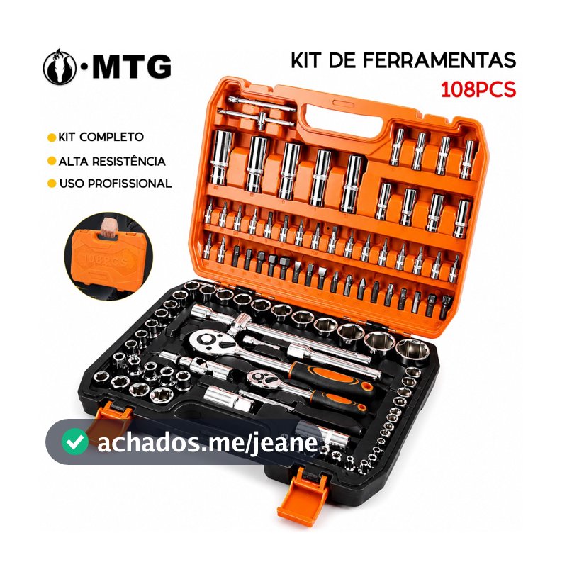 Kit Jogo de Soquetes 108 Peças Chave Catraca 1/2 e 1/4 Ferramenta Profissional Mecânico Reparo Carro Moto