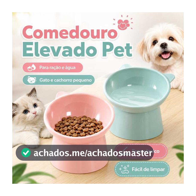 Comedouro Bebedouro Elevado Pet Gato Cachorro Pequeno Pote Ração Água Anatômico