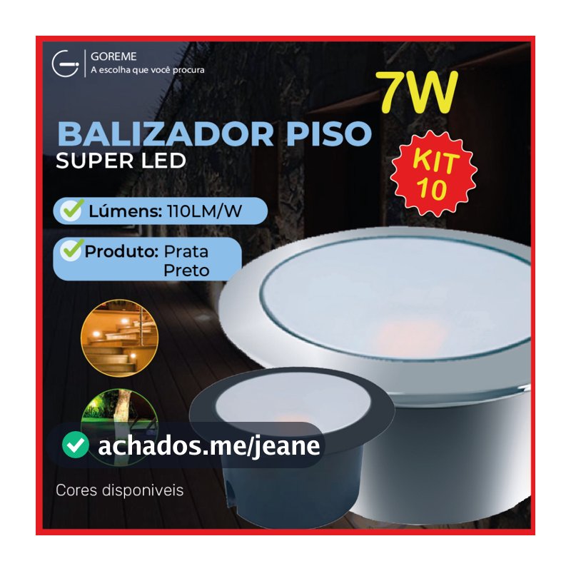 Kit 10 Balizador Spot LED Embutir Chão Piso Jardim 7W Branco Quente 3000K IP65 Bivolt 60Hz