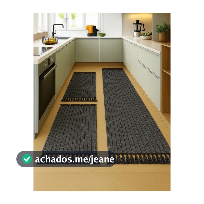 Jogo de 3 Peças de Tapete de Cozinha em Passadeira de Tear - Design Moderno, Antiderrapante e Fácil de Limpar