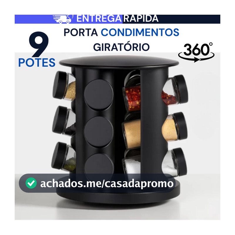 Porta Temperos Profissional Giratório 9 Potes Vidro Tampa Dosadora Condimentos PROMOÇÃO LIMITADA
