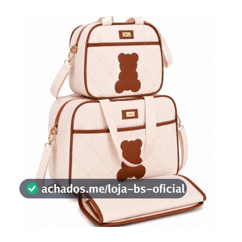 Kit Bolsa Maternidade 3 Peças Impermeável com Ursinho – Bolsa Grande, Bolsa Pequena e Trocador