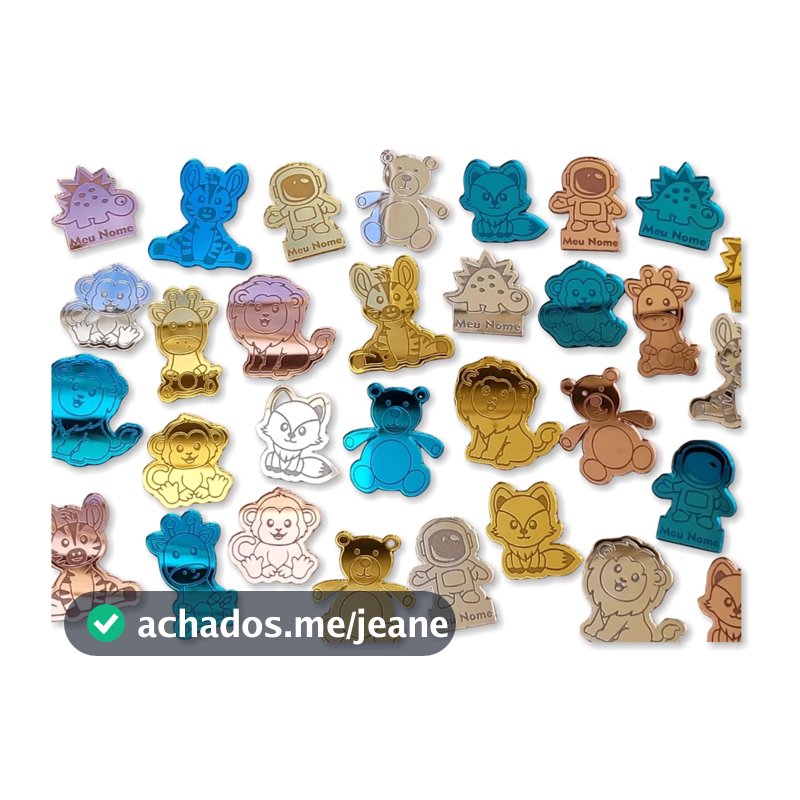 Kit 5 Apliques Etiquetas Tag Bichinhos e desenhos em Acrílico Espelhado artesanato, crochê, amigurumi, lembrancinhas