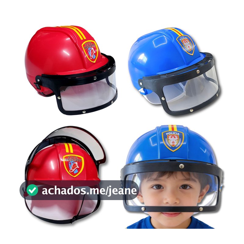 Capacete Bombeiro Infantil policial viseira fantasia criança Profissões Brinquedo Educativo