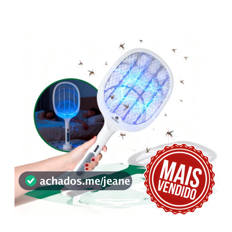 Raquete Elétrica Recarregável USB Insetos Luz Iluminação UV
