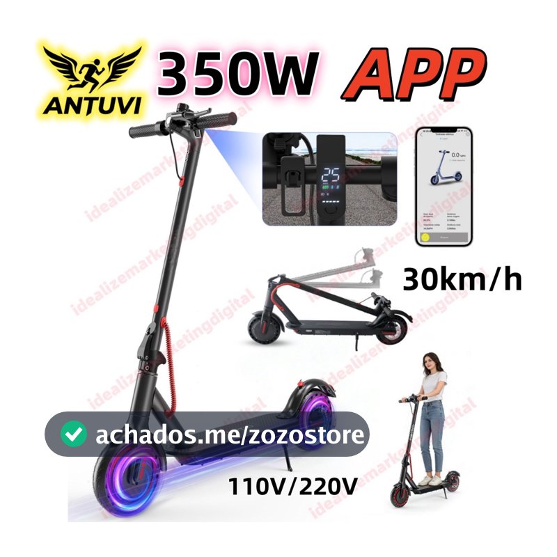 350W Patinete Elétrico 120kg 25km de Autonomia Motor 30km/h, Dois Tipos de Freios