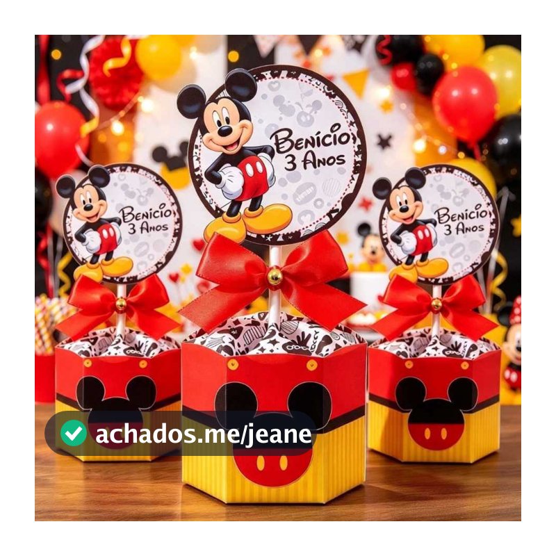 kit Centro de mesa Mickey Personalizado Festa Chá Aniversário Lembrancinha