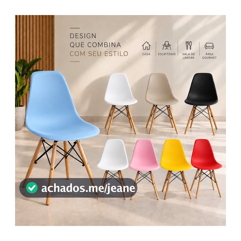 Kit 2 Cadeiras Eiffel Com Pés de Madeira Design Moderno Várias Cores