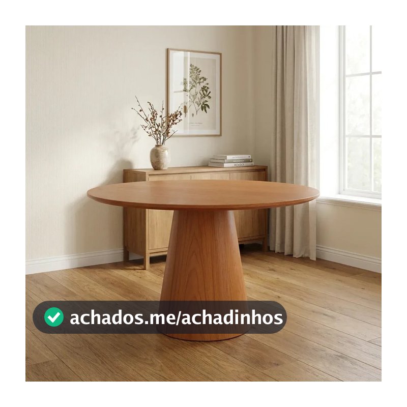 Mesa de Jantar Redonda Base Cone 4 Lugares Madeira Maciça Laminada Lyon Marrom/Amadeirado 120