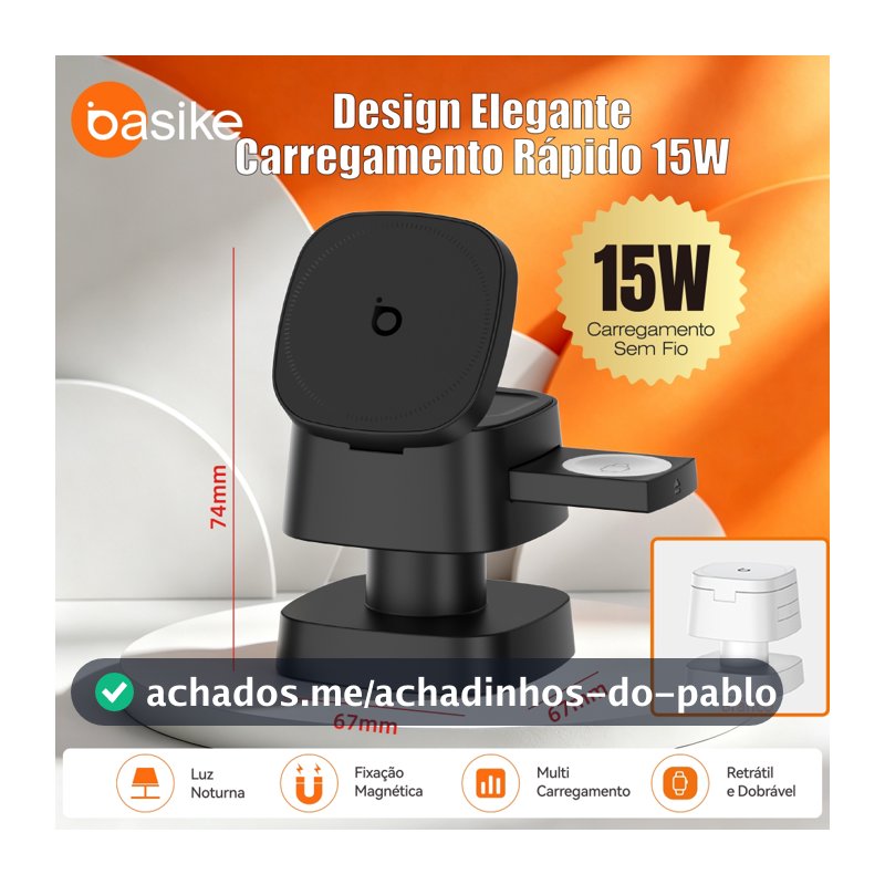 Basike 4 em 1 new carregador sem fio compatível com iPhones e celulares Android 15w Turbo Ultra Fast with light