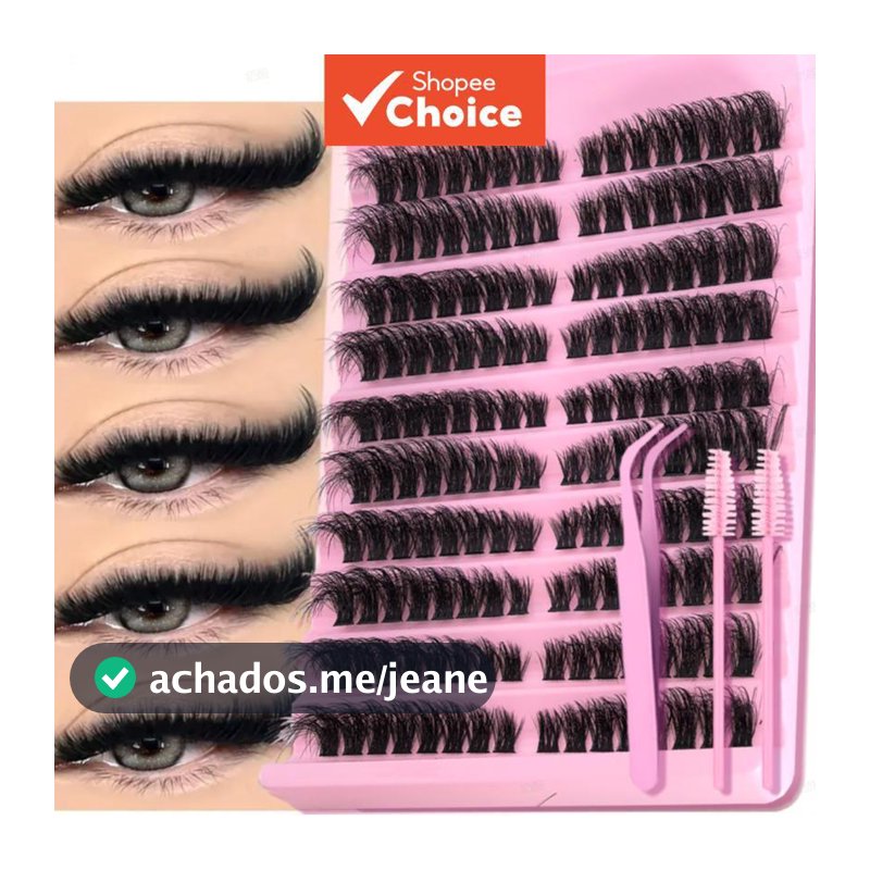 Conjunto de Cílios Postiços Longos Híbridos: Tipo D-Volume, 8-16mm, Natural e Fofinho, Reutilizável
