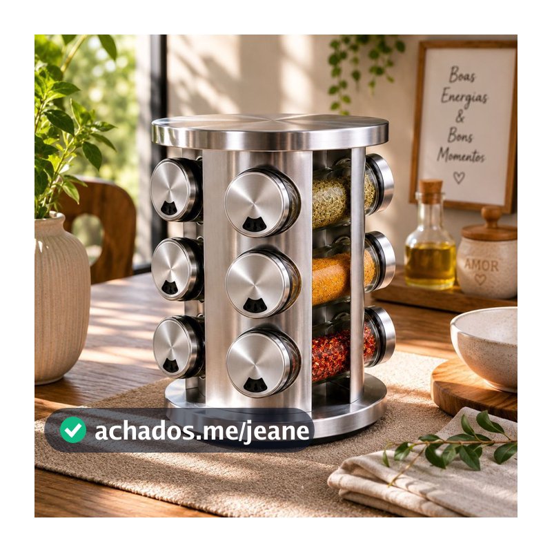 Porta Tempero Condimento Inox 12 Potes Suporte Giratório