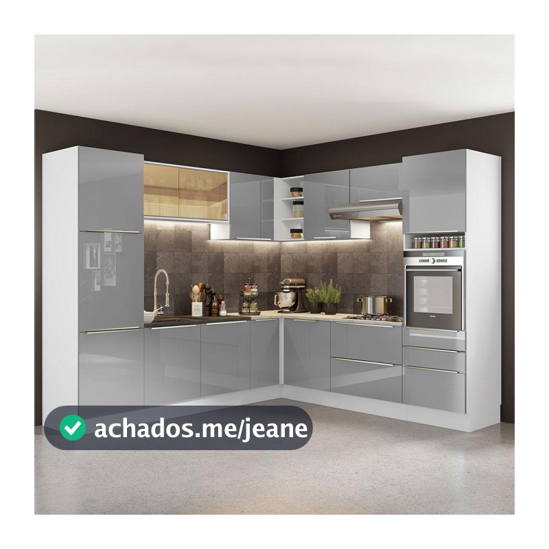 Cozinha Completa de Canto Madesa Lux com Armário e Balcão - Branco/Cinza