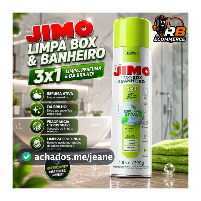 Limpa BOX Banheiro Spray JIMO 400ml Limpeza Profunda