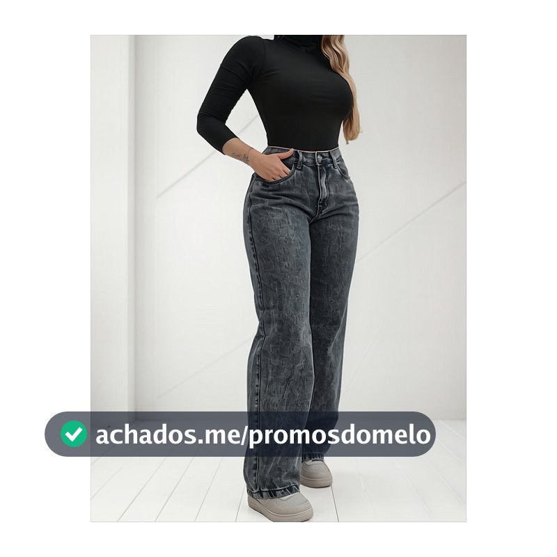 Calça Jeans Feminina Wide Leg Pantalona Cinza Grafite