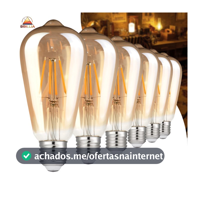 KIT 2 a 6 Lâmpada Filamento LED ST64 4W  E27 Âmbar Estilo Retrô Vintage Luz Quente Edison Bivolt