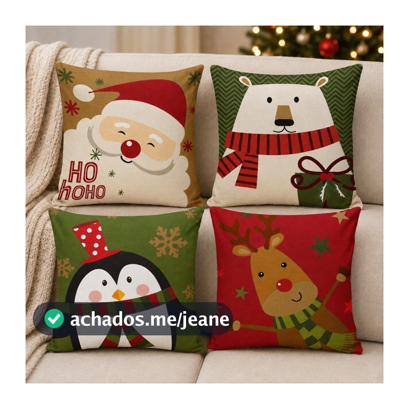 Kit 4 Capas Almofada Digital Decorativa De Natal 45x45 Cm